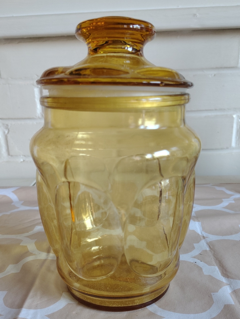 Vintage Amber Glass Apothecary Canister Jar with Lid